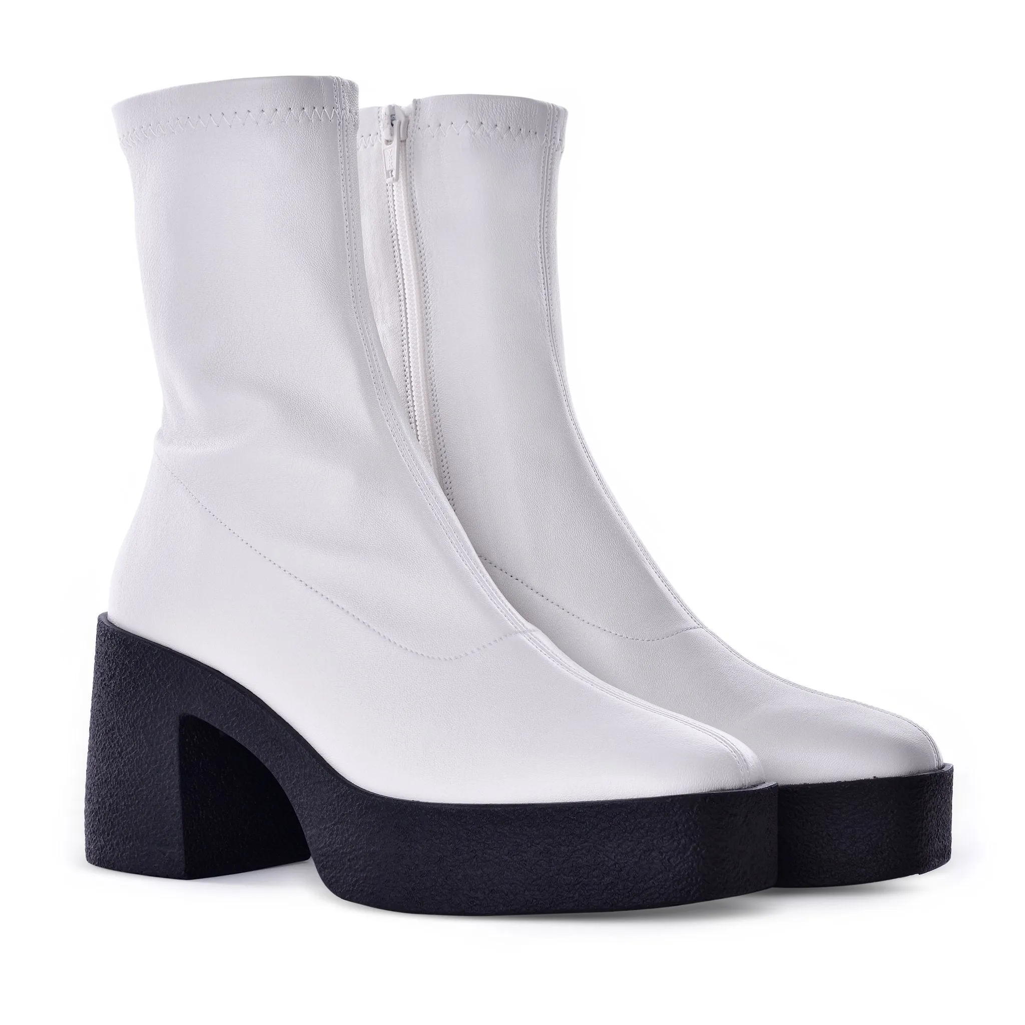 Umi Off White Stretch Leather Chunky Ankle Boots