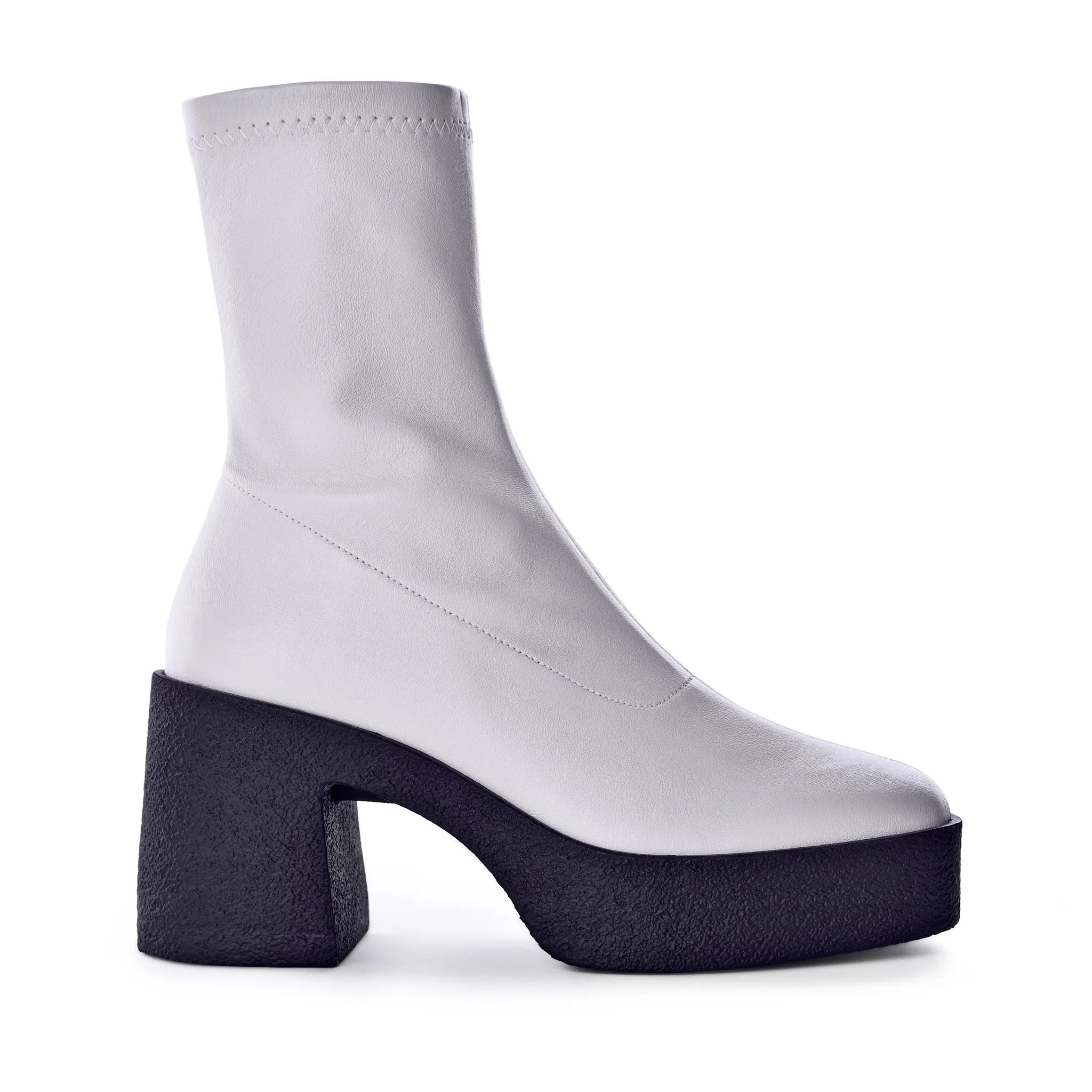 Umi Off White Stretch Leather Chunky Ankle Boots