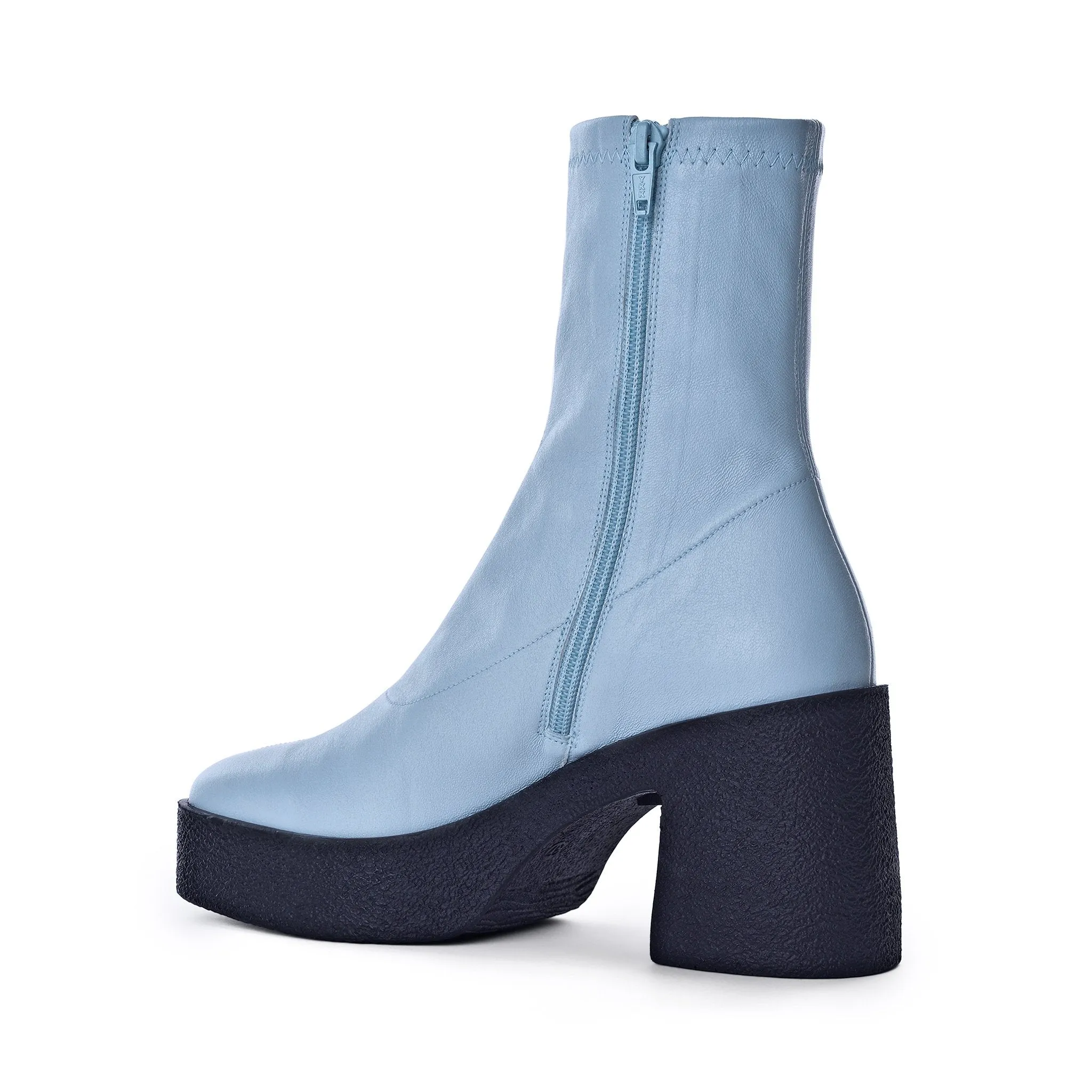 Umi Pastel Blue Stretch Leather Chunky Ankle Boots