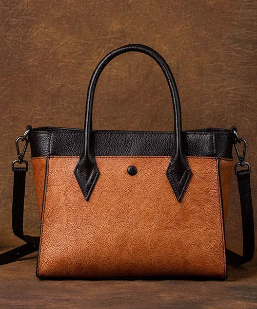 Unique Brown Solid Paintings Calf Leather Satchel Handbag