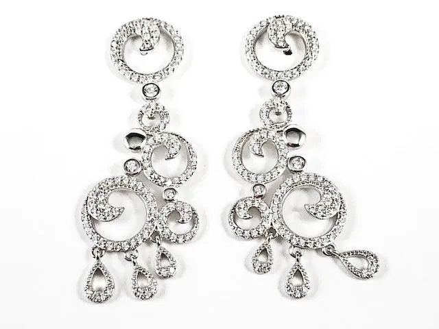 Unique Circular Chandelier Pattern Dangle CZ Silver Earrings