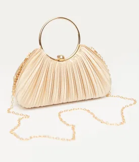 Unique Vintage 1920s Champagne Pleated Handbag