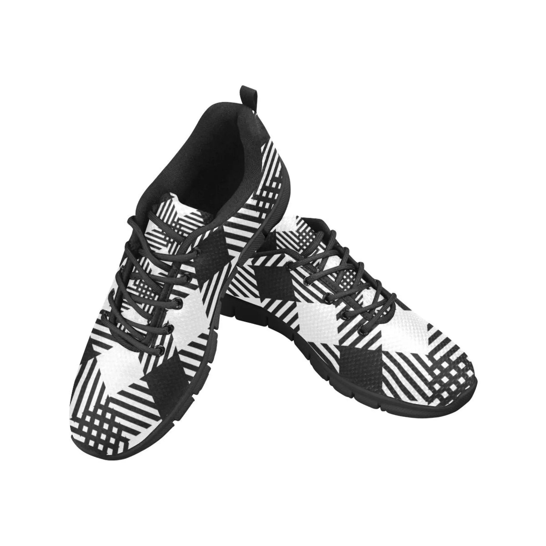 Uniquely You Sneakers for Women, Black and White Plaid Print - Running