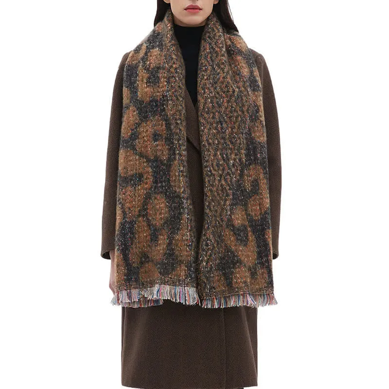 Unisex Pretty Leopard Print Short Fringe Scarf