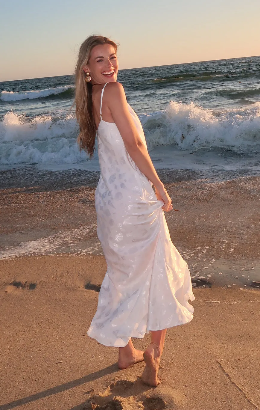 Uptown Slip Dress ~ White Shell Satin