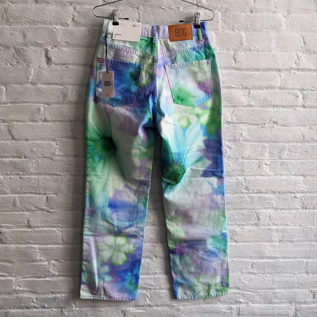 Urban Outfitters Watercolor Floral Wide Leg Denim Cowboy Pastel Tie Dye Jeans