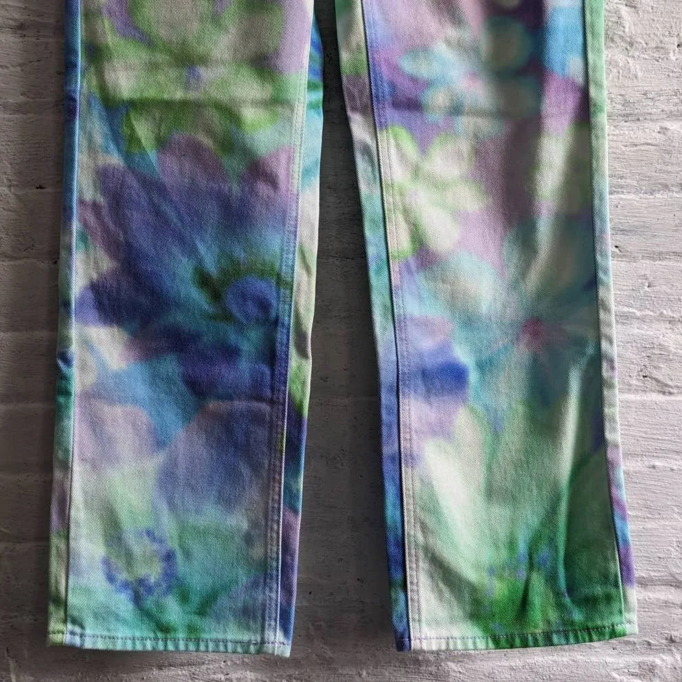 Urban Outfitters Watercolor Floral Wide Leg Denim Cowboy Pastel Tie Dye Jeans