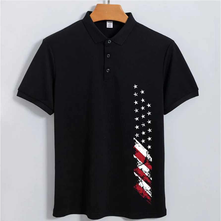 USA Flag Print Men's Outdoor SUN Protection QUICK DRY POLO (UPF40 )