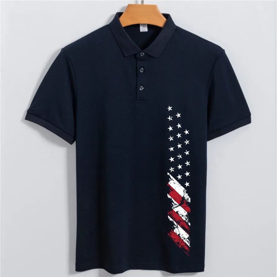 USA Flag Print Men's Outdoor SUN Protection QUICK DRY POLO (UPF40 )