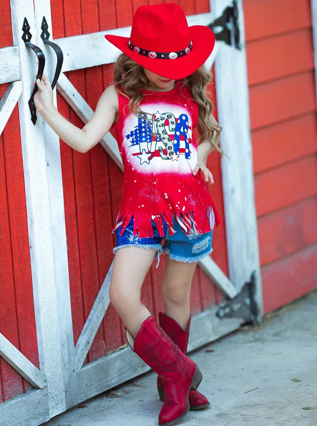 USA Sparkle Sequin Denim Shorts Set