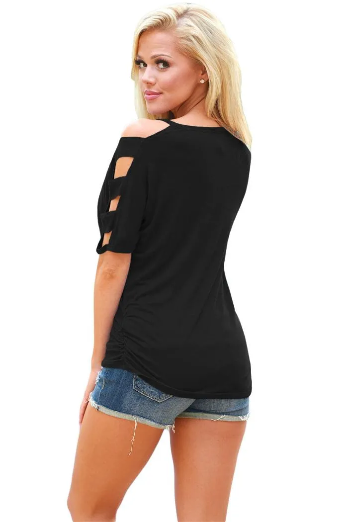 V Neck Short Sleeve Top With Arm Cut