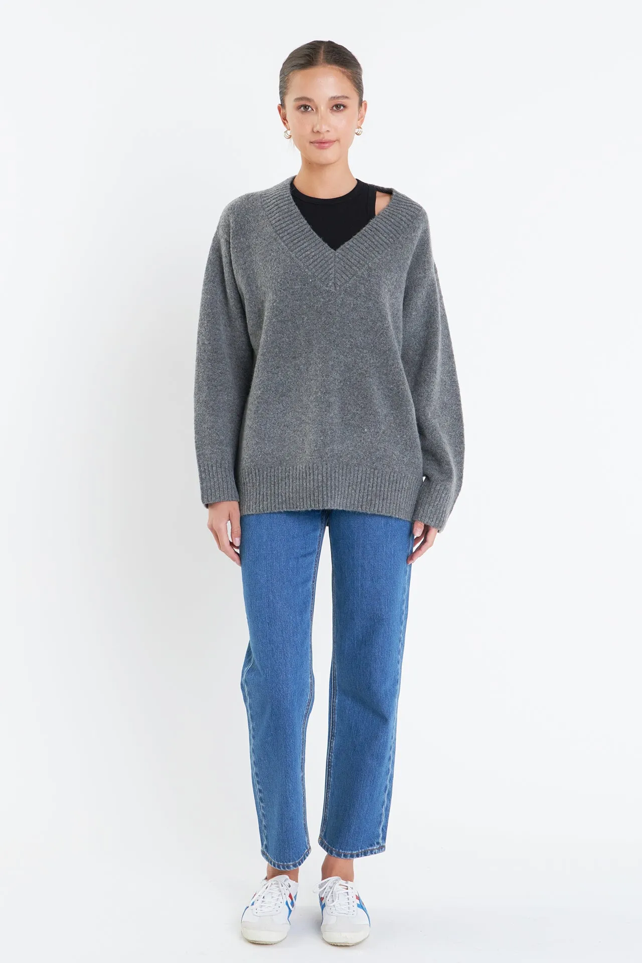 V Neckline Oversized Sweater