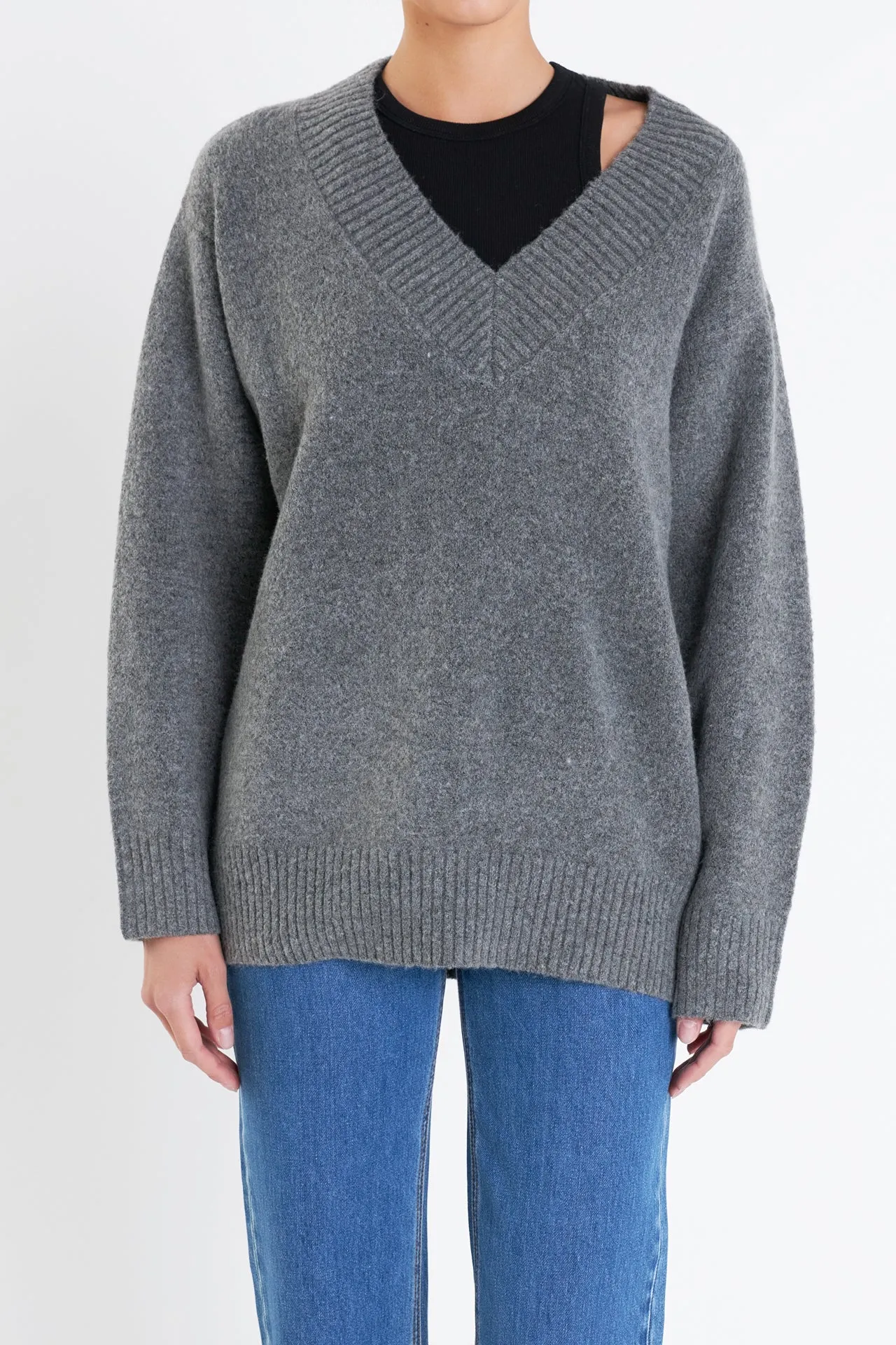 V Neckline Oversized Sweater