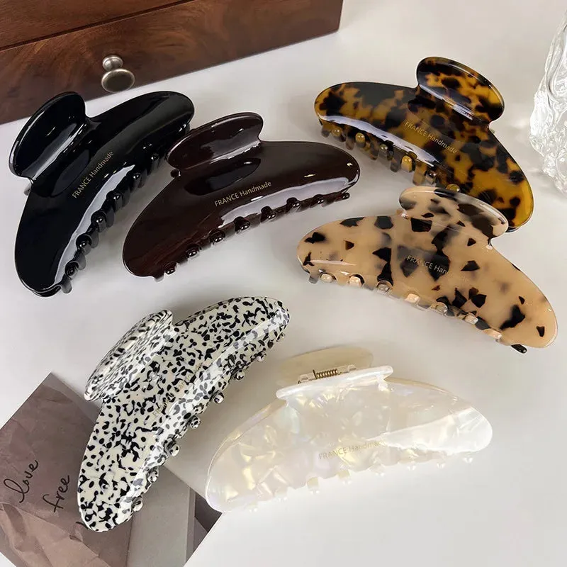 VAIGE Elegant Acetate Hair Claw Barrettes with Geometric Pattern - Large Leopard Shark Clip Hairpin for Casual Wear