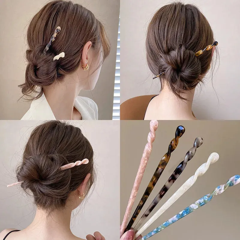 VAIGE Elegant Acetate Leopard Hair Sticks and Headband Hairpin for Quick Hair Holding