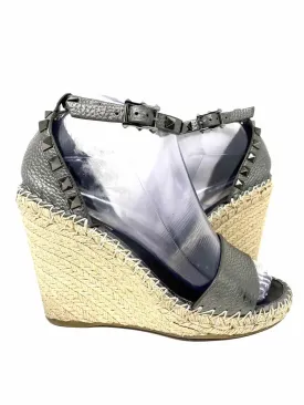 Valentino Rockstud Accents Leather Espadrilles Women's Gray Size 36/6 Wedges