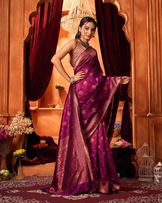 Varanga Festive Wear Stylist Silk Purple Woven Banarasi Kanjivaram Saree