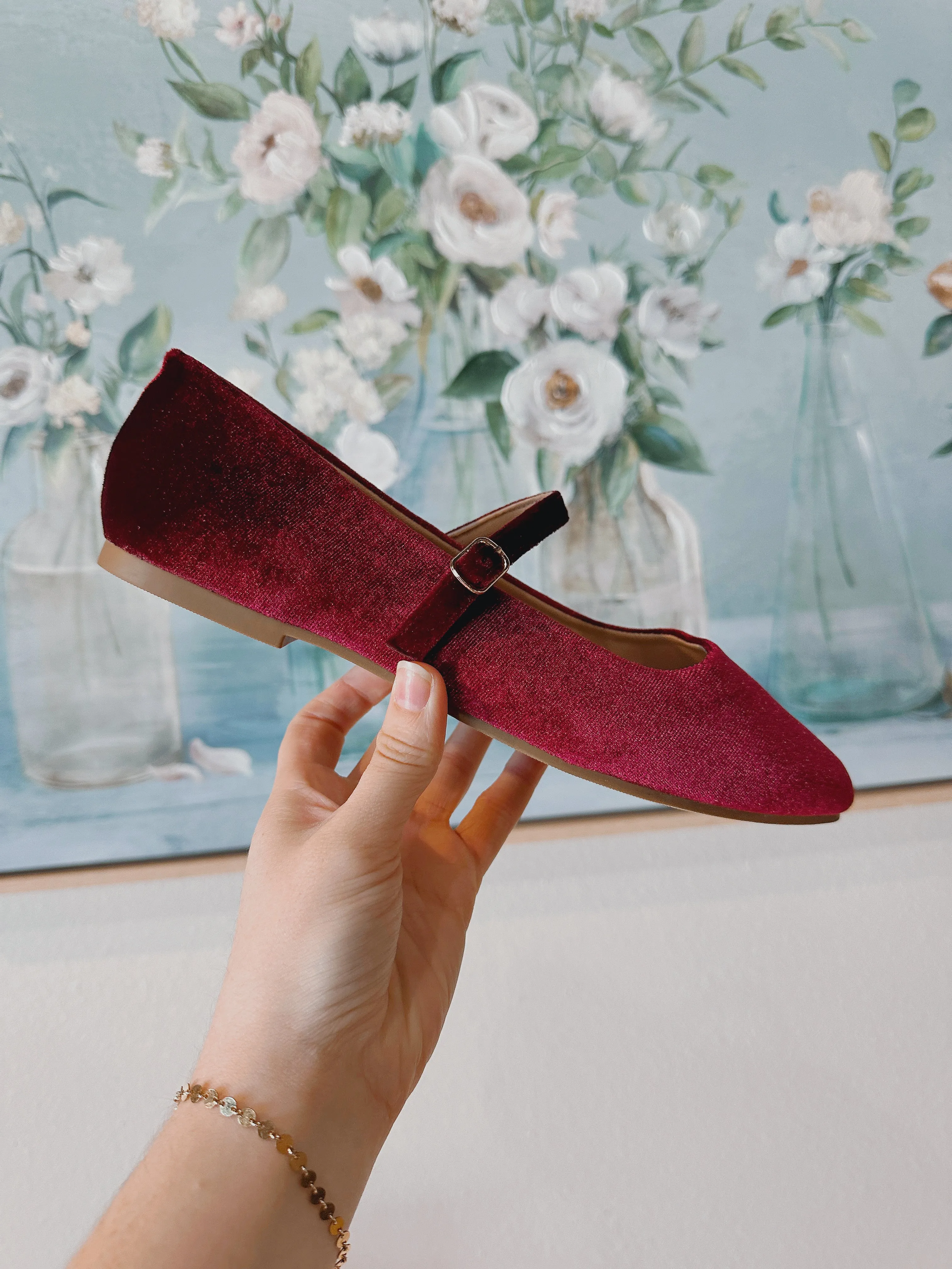 Velvet Ballet Flats in Red