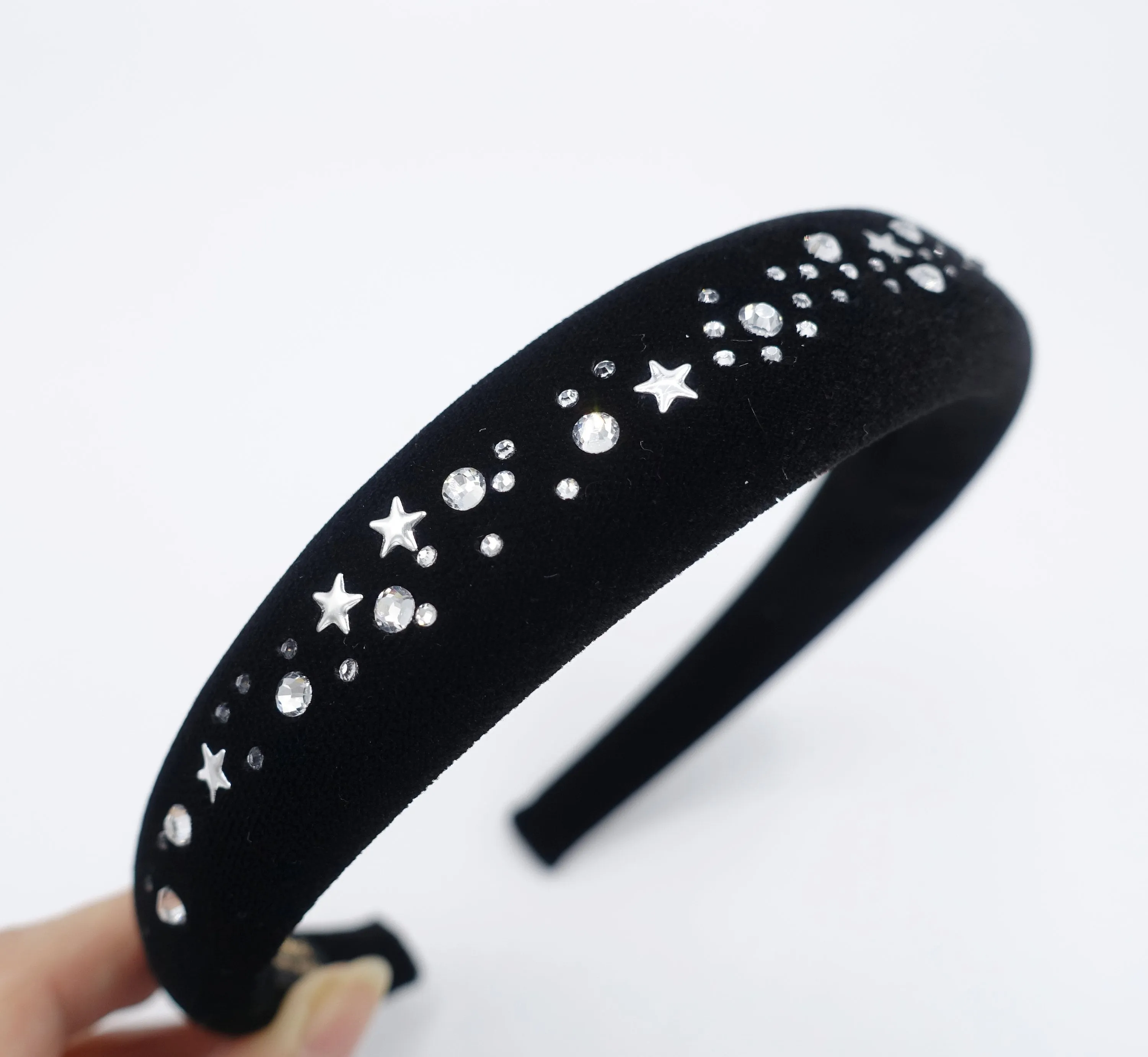 velvet headband, hotfix headband, padded headband, bling ribbon hairband for women