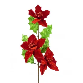 Velvet Poinsettia Holly Spray