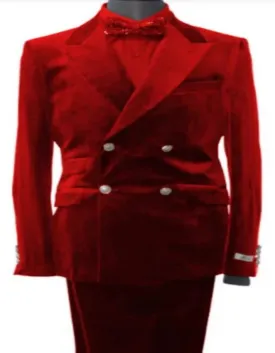 Velvet Suits - Double Breasted Suits - 4 Button Slim Fit Suit Red