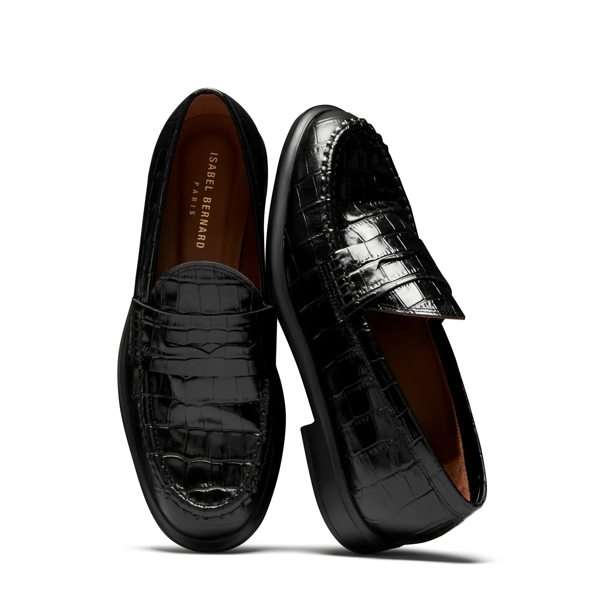 Vendôme Blandine croco black calfskin leather loafers