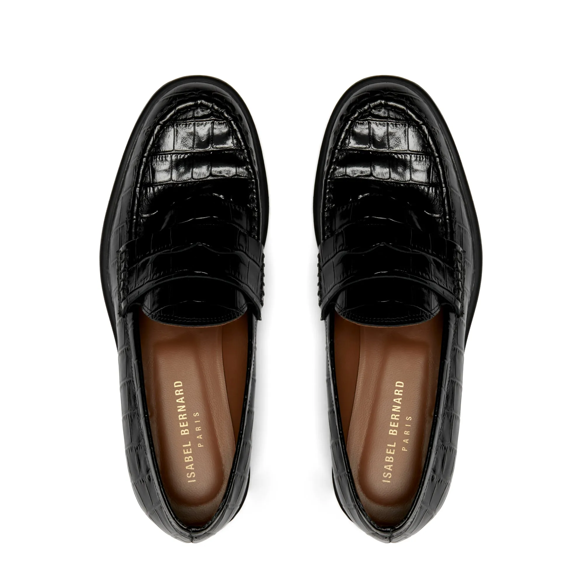 Vendôme Blandine croco black calfskin leather loafers