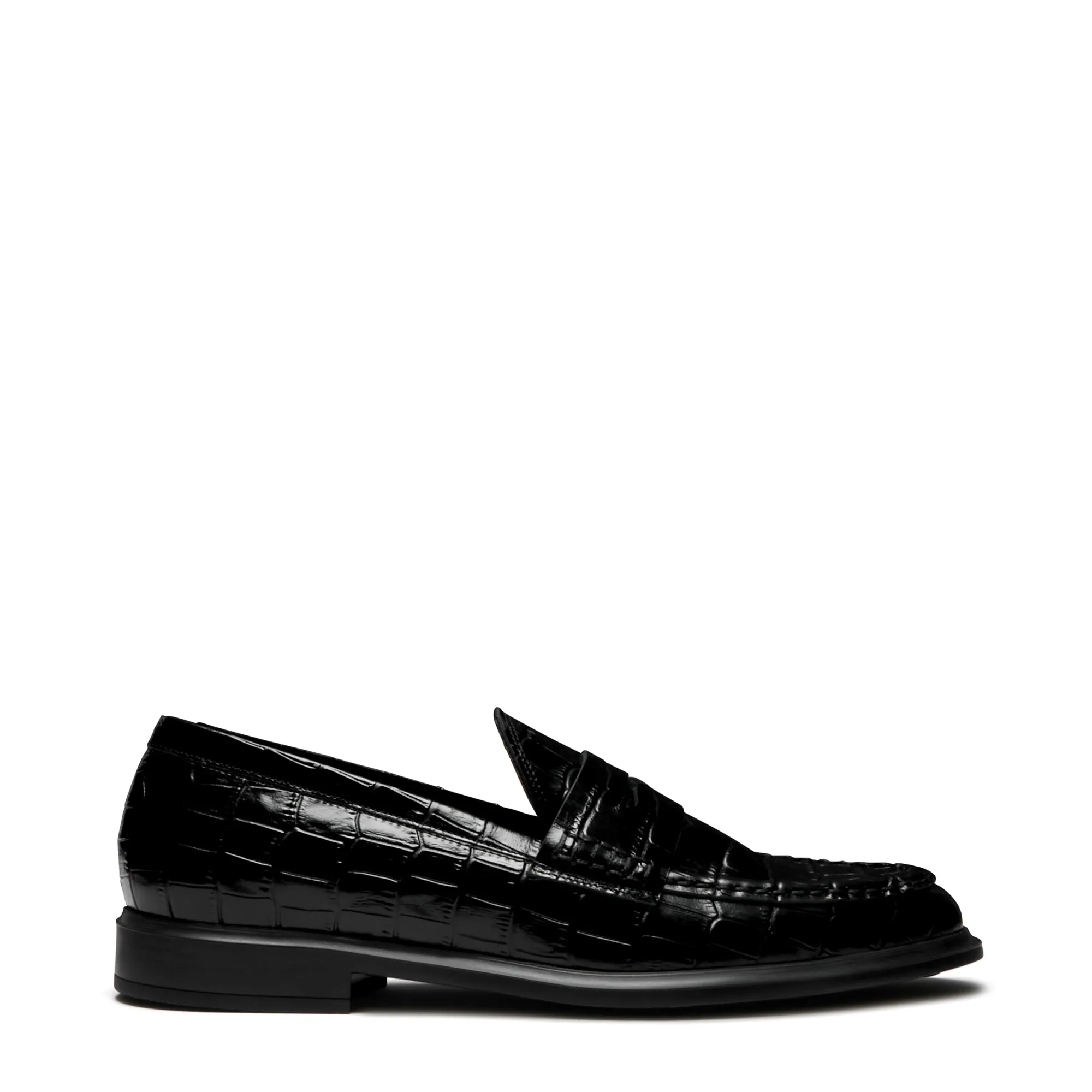 Vendôme Blandine croco black calfskin leather loafers