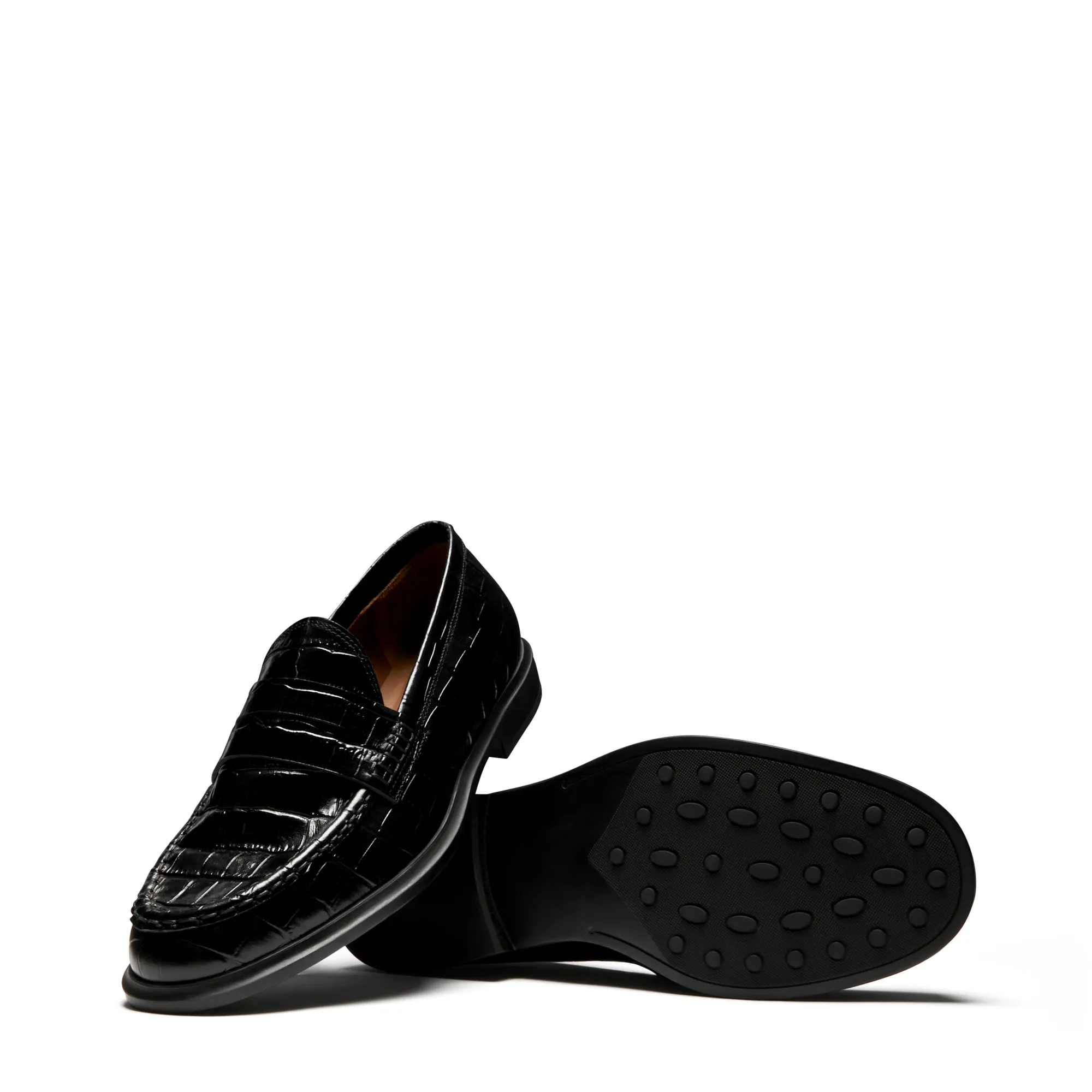 Vendôme Blandine croco black calfskin leather loafers