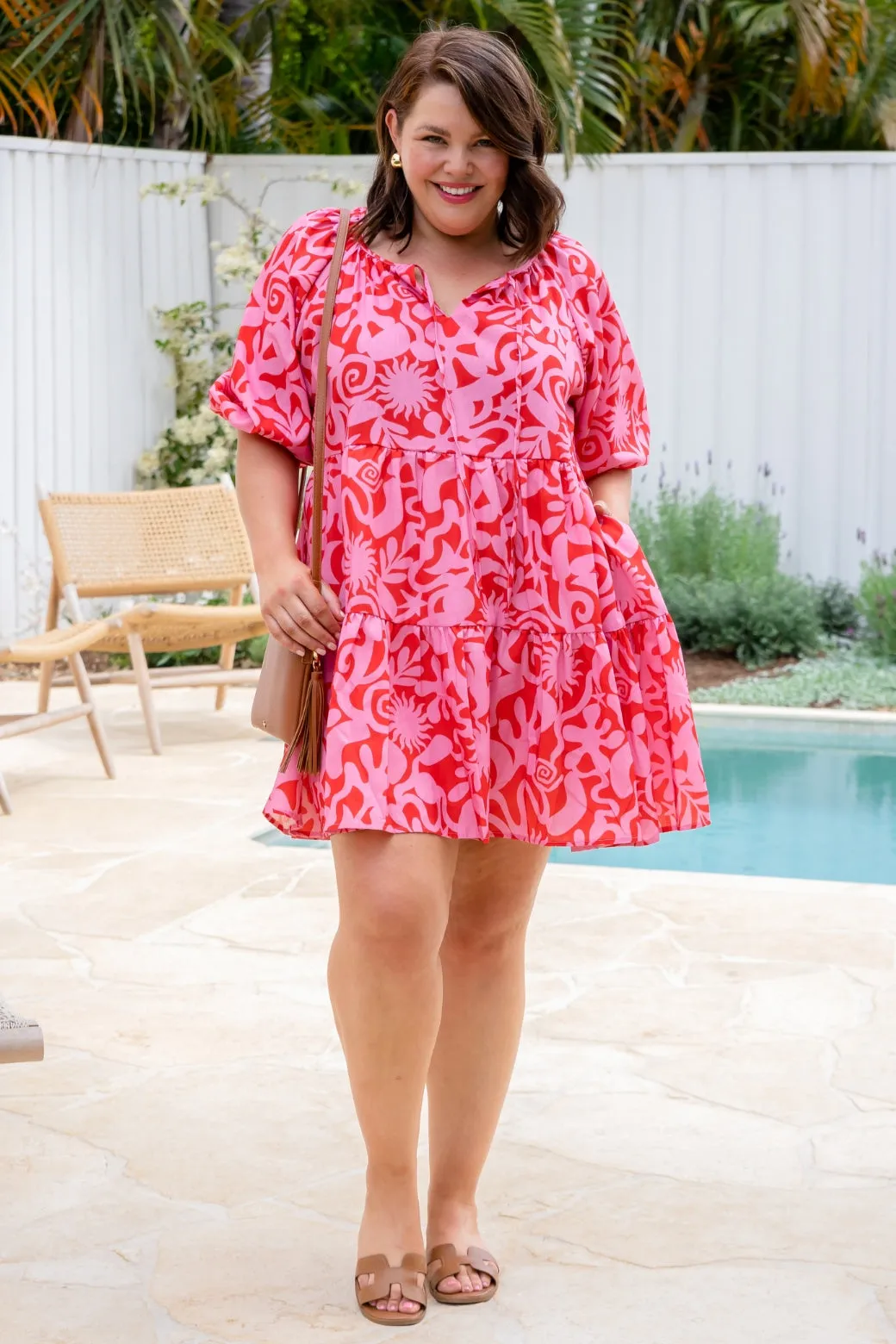 Venus Dress Solstice Print Red Pink