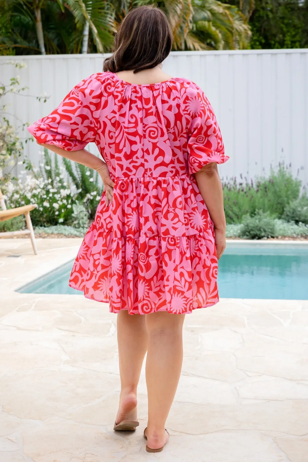 Venus Dress Solstice Print Red Pink