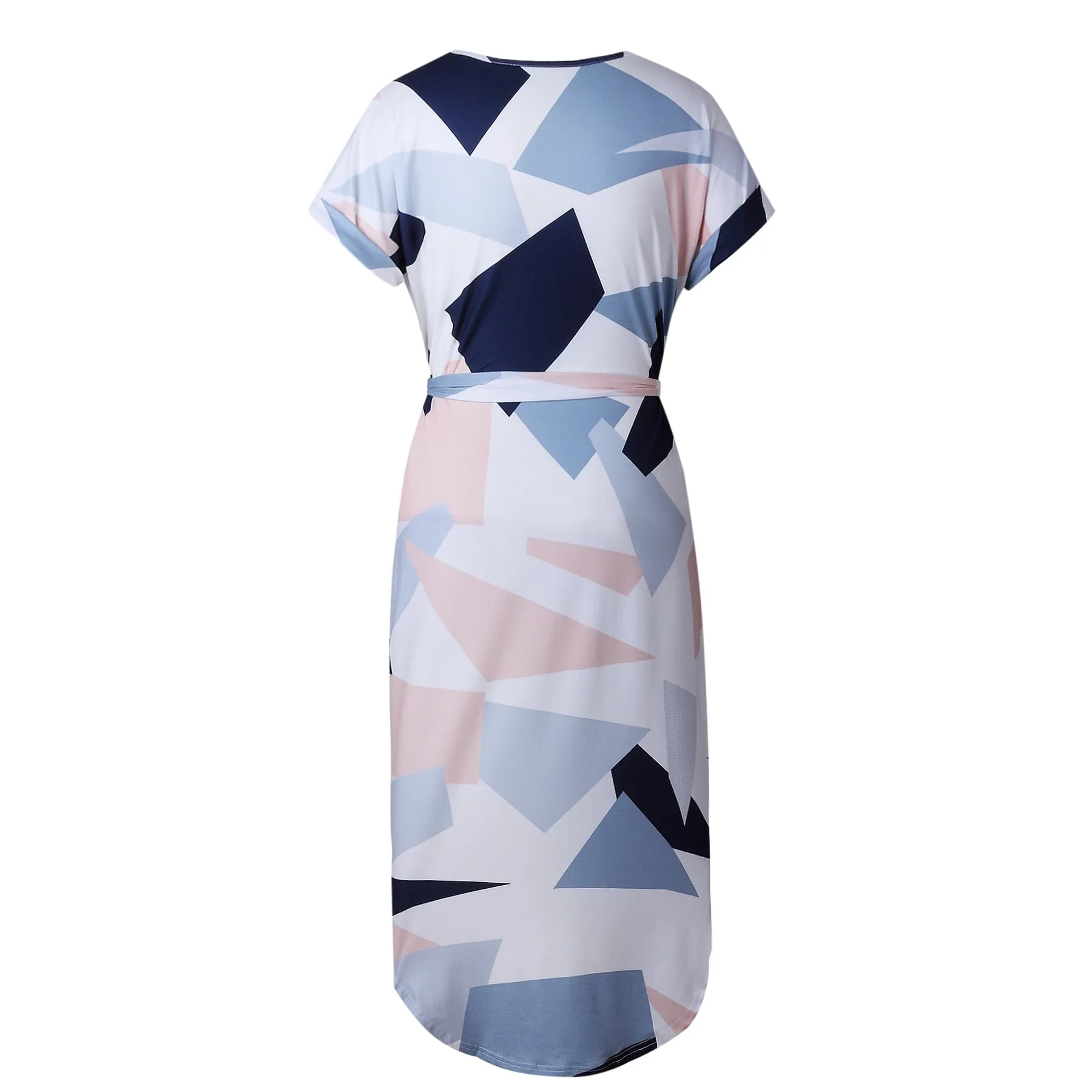 VenusFox Causal V neck Maxi Geometric Vintage dress With Belt