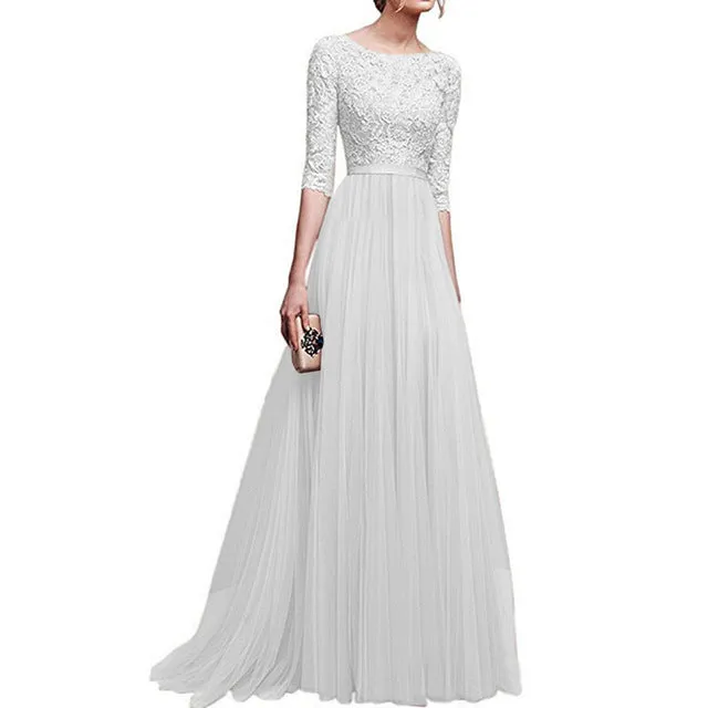 VenusFox Elegant Chiffon Lace Long Dress