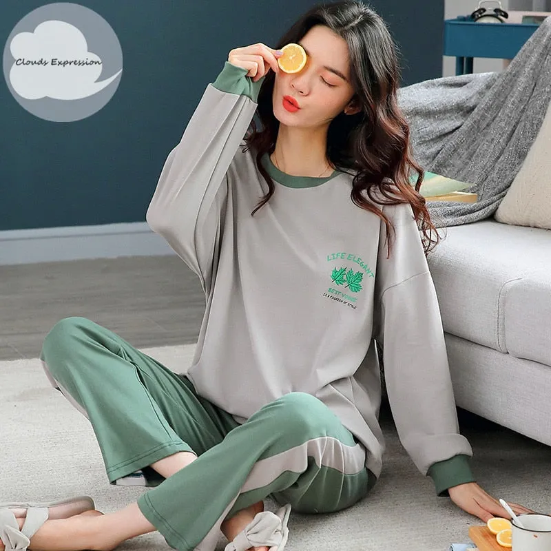 VenusFox Women's Sleep Lounge Pajama Long Sleeved Woman Pajama Set Cartoon Pajamas Cotton Sleepwear