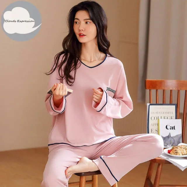 VenusFox Women's Sleep Lounge Pajama Long Sleeved Woman Pajama Set Cartoon Pajamas Cotton Sleepwear