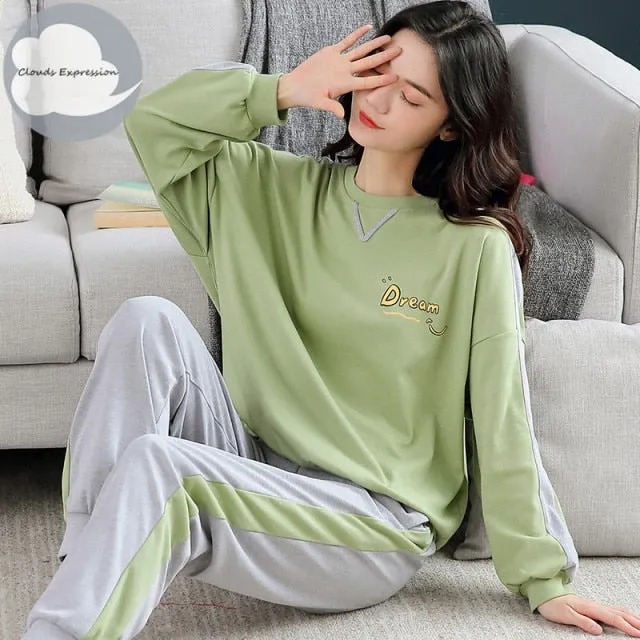 VenusFox Women's Sleep Lounge Pajama Long Sleeved Woman Pajama Set Cartoon Pajamas Cotton Sleepwear