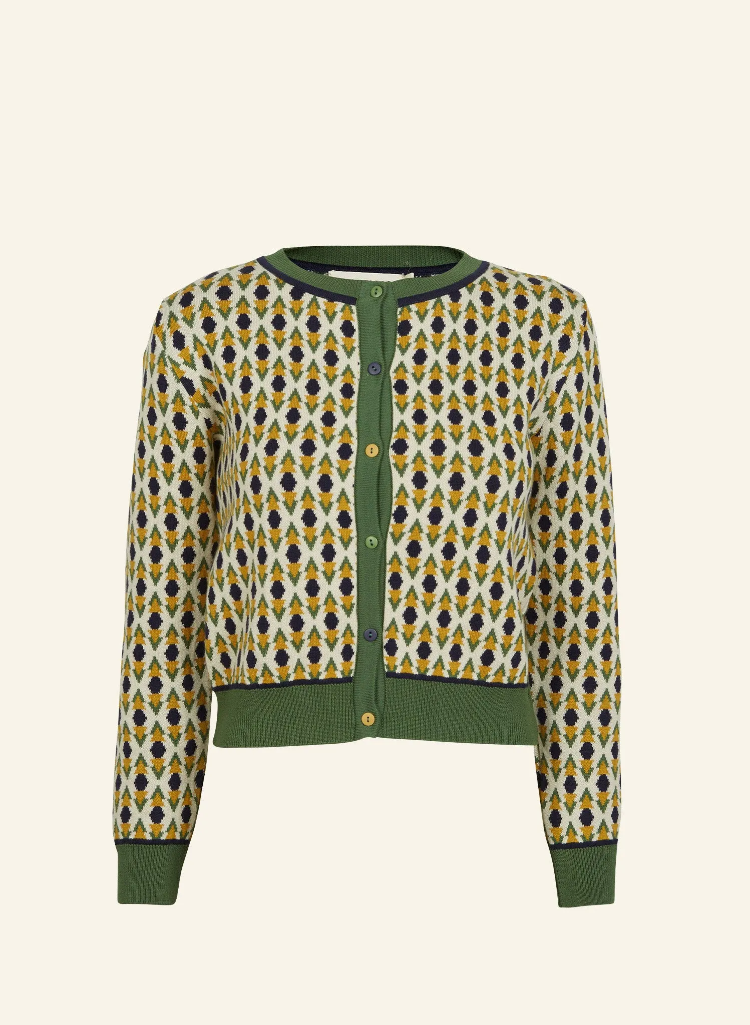 Vera Jacquard Cardigan - Green Diamond