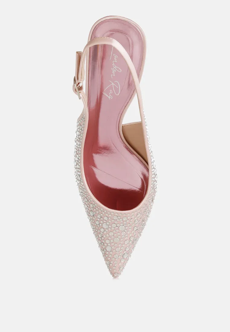 Vernaos Pointed Toe Rhinestone Slingbacks