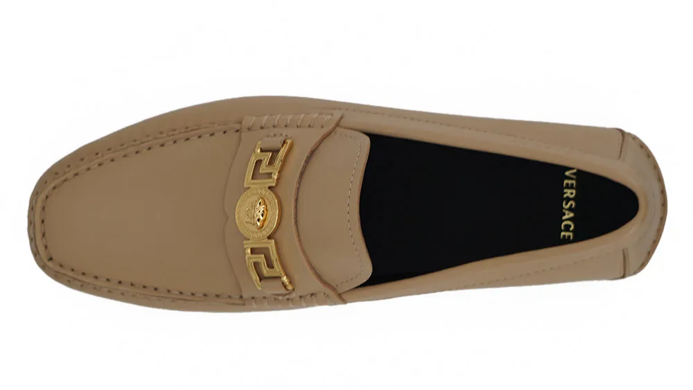 Versace Exquisite Medusa Gold-Tone Leather Loafers