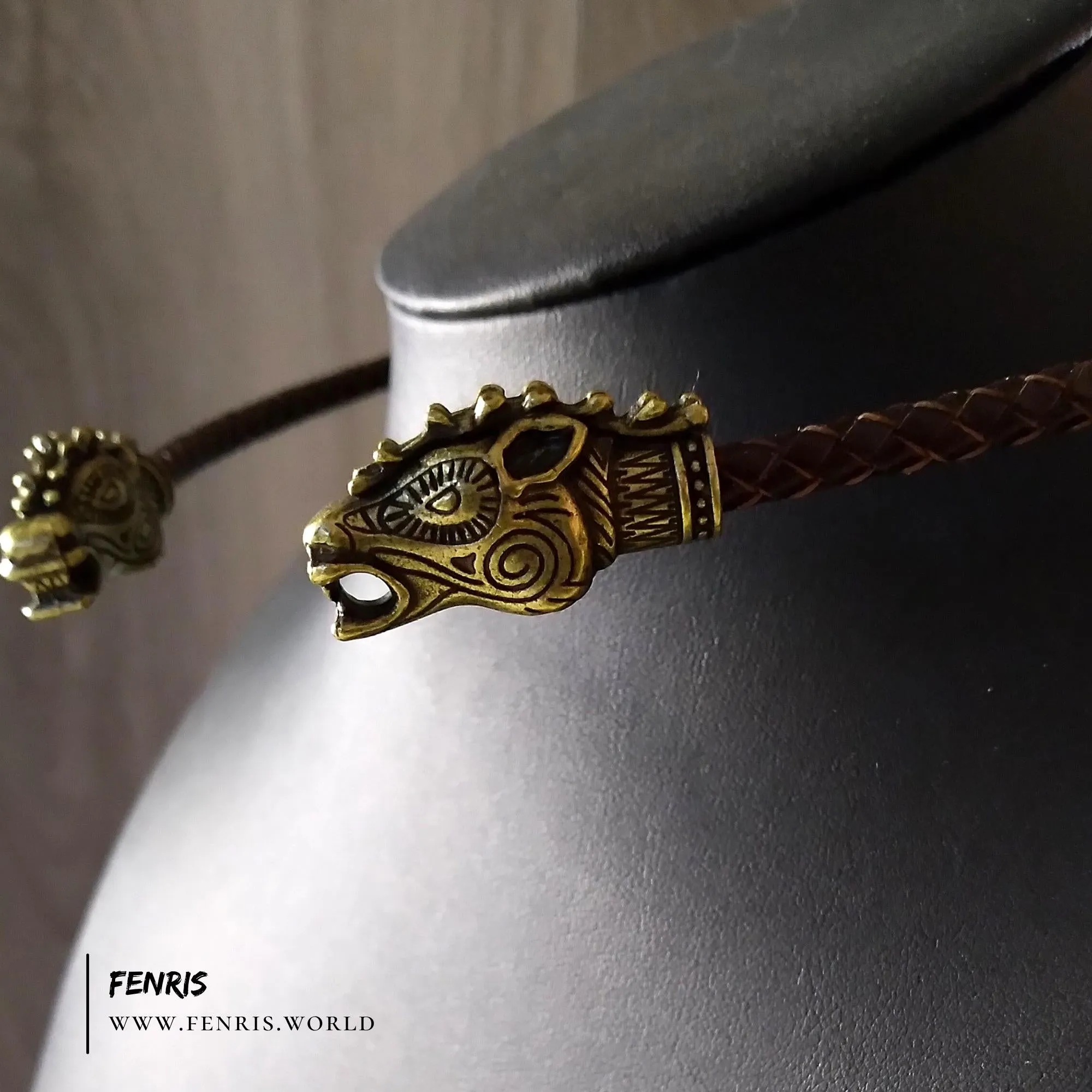 Viking Torc Bronze Stag Brown Leather | Fenris