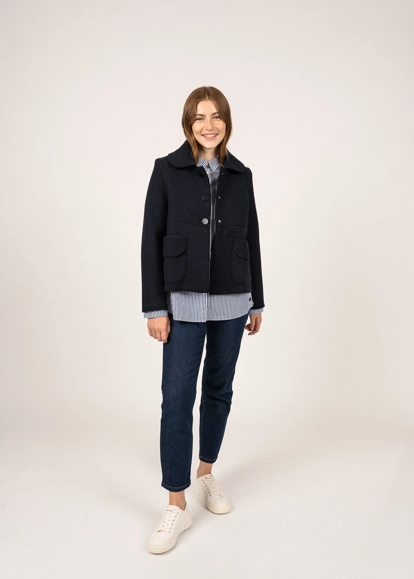 Villedieu short jacket - in boiled wool (NAVY)