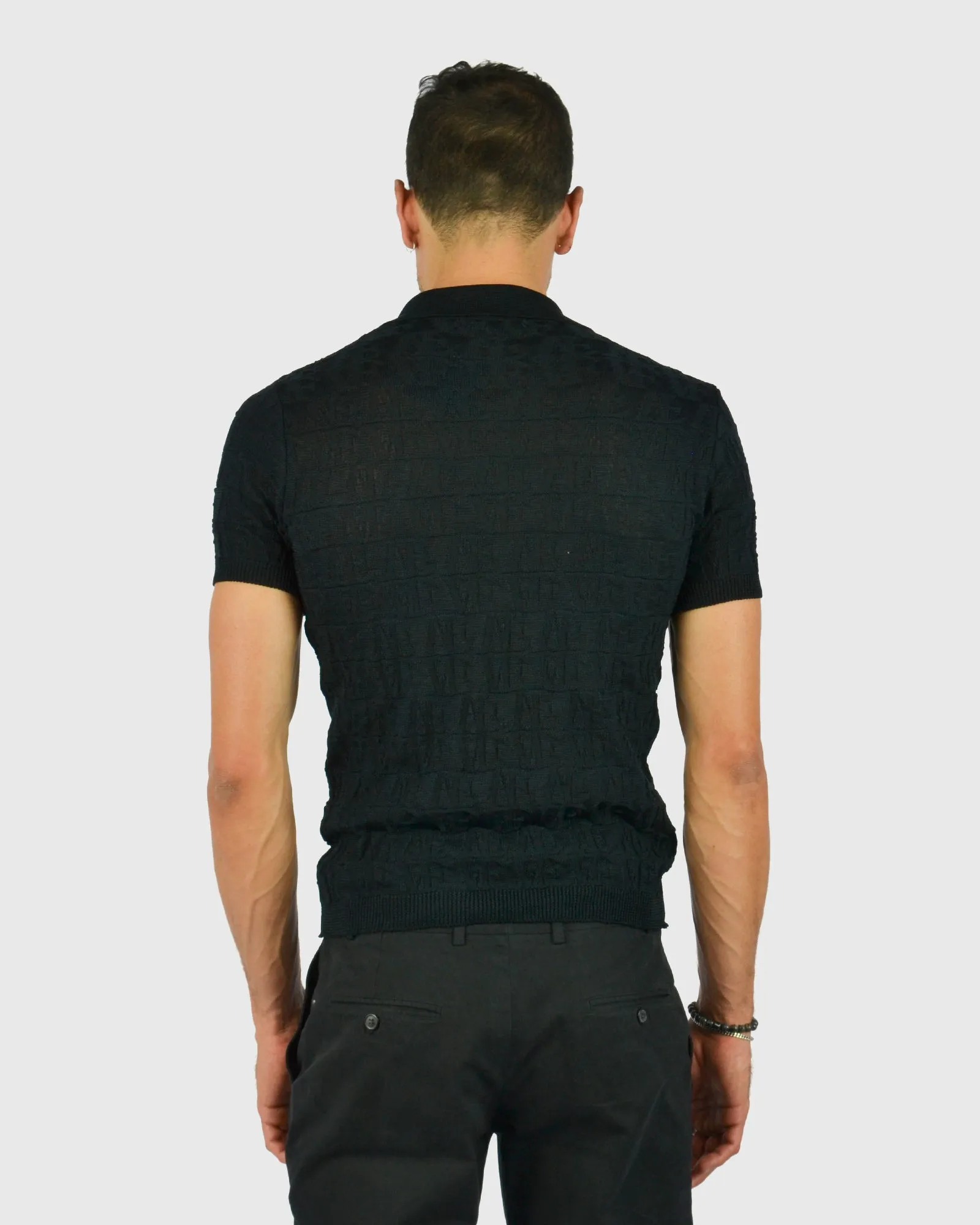 VINCENT & FRANKS S221VF SS BLACK KNITTED POLO