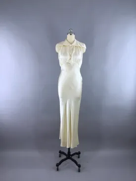 Vintage 1930s Wedding Dress / Bias Cut Dress Ivory Silk Satin Gown