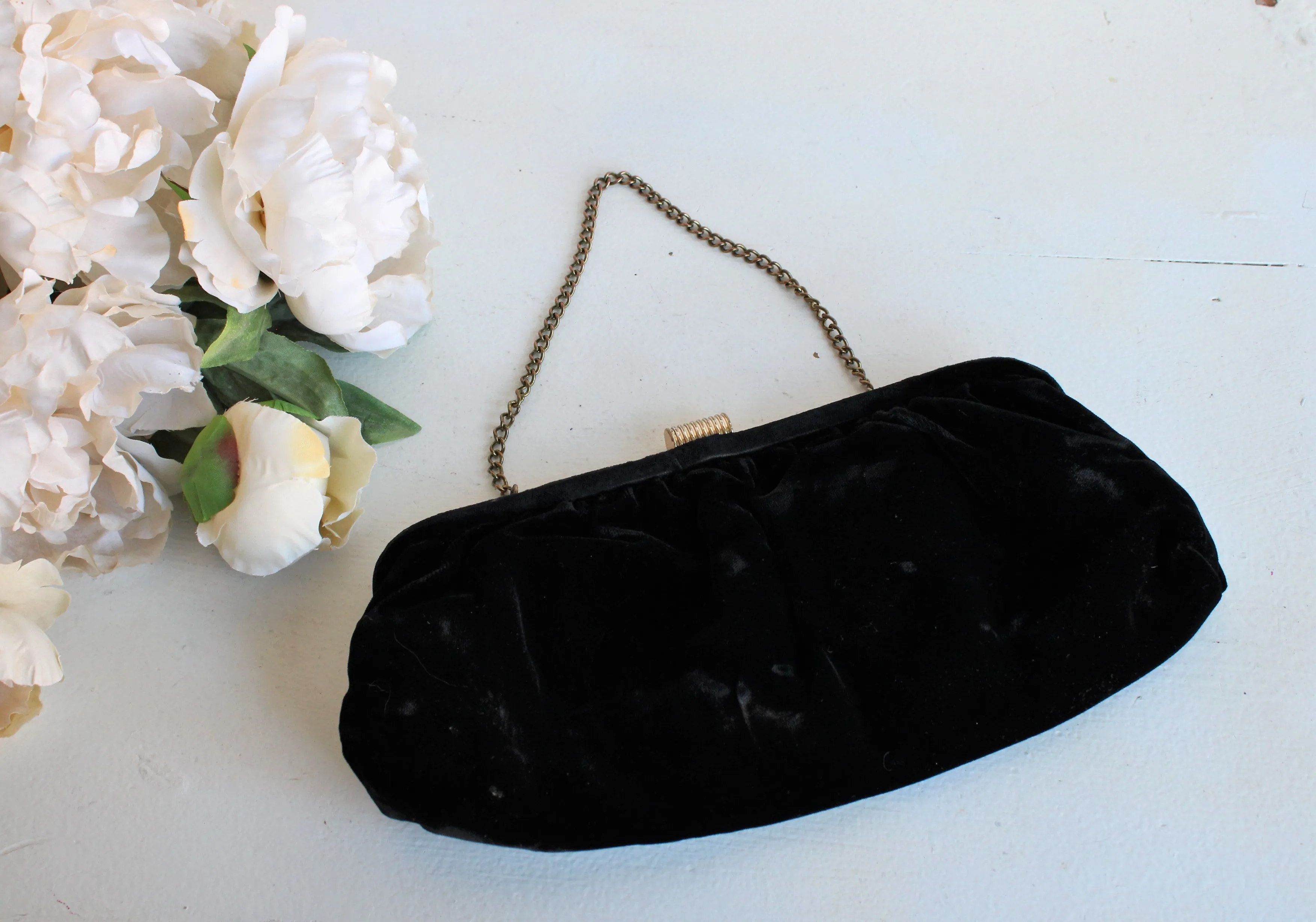 Vintage 1950s 1960s Black Velvet Clutch