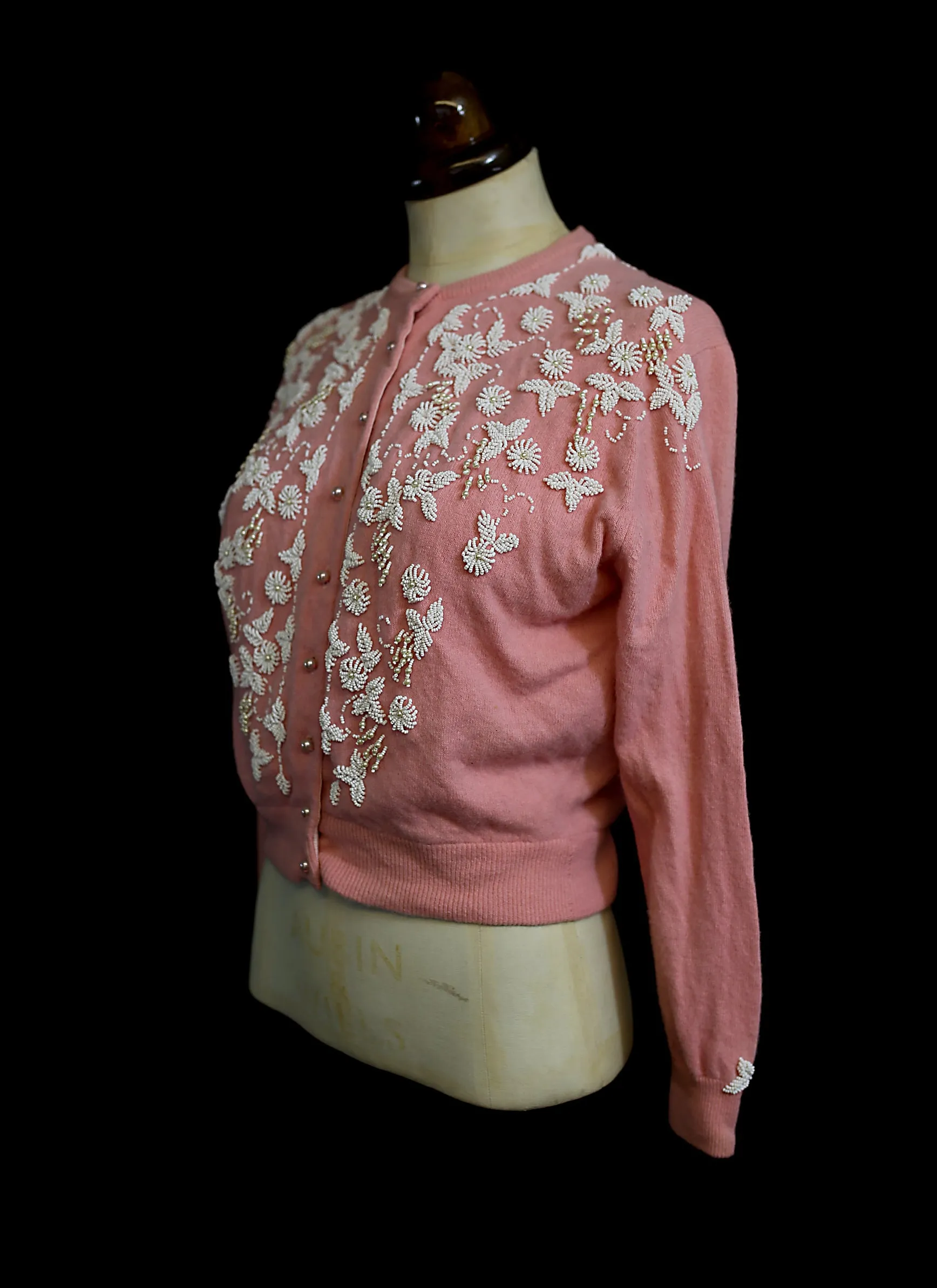 Vintage 1950s Pink Beaded Cardigan