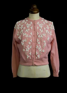 Vintage 1950s Pink Beaded Cardigan