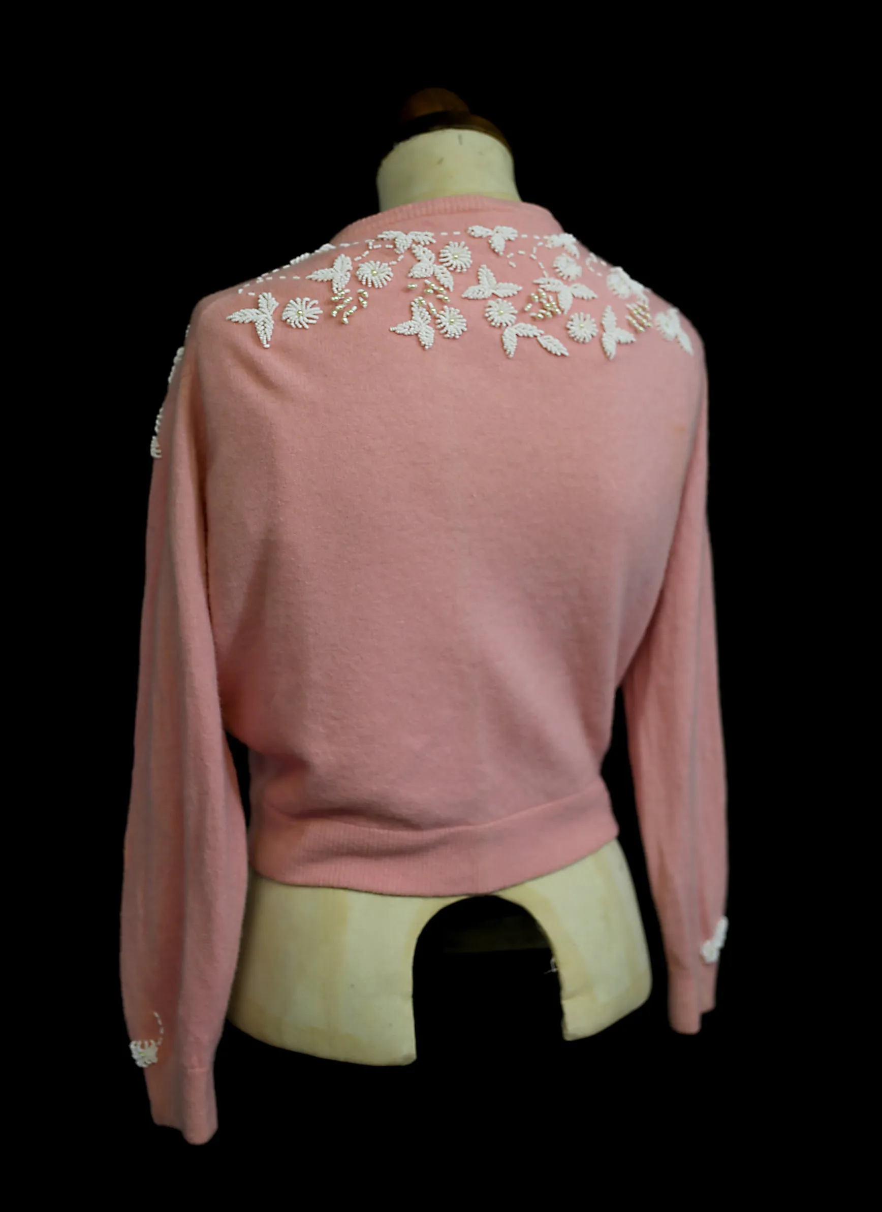 Vintage 1950s Pink Beaded Cardigan