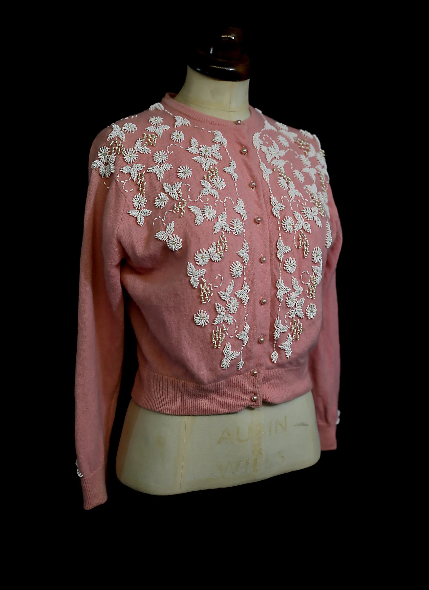 Vintage 1950s Pink Beaded Cardigan