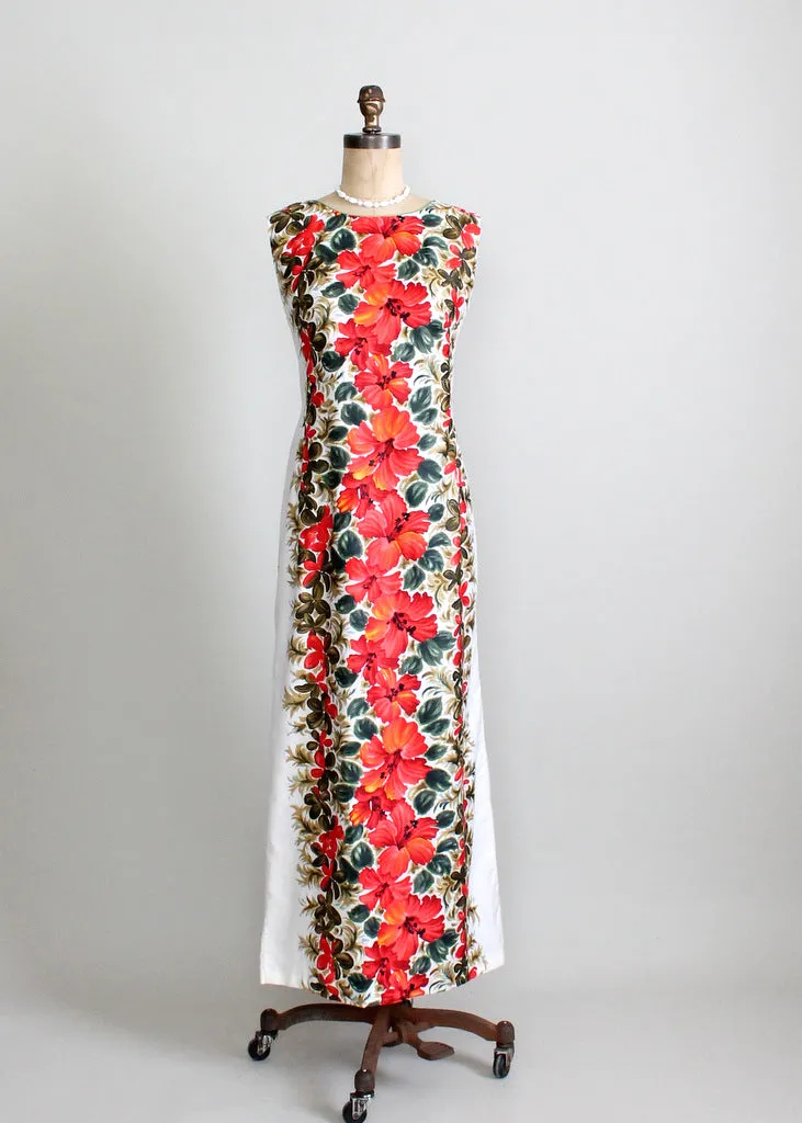 Vintage 1960s Hawaiian Floral Maxi Dress