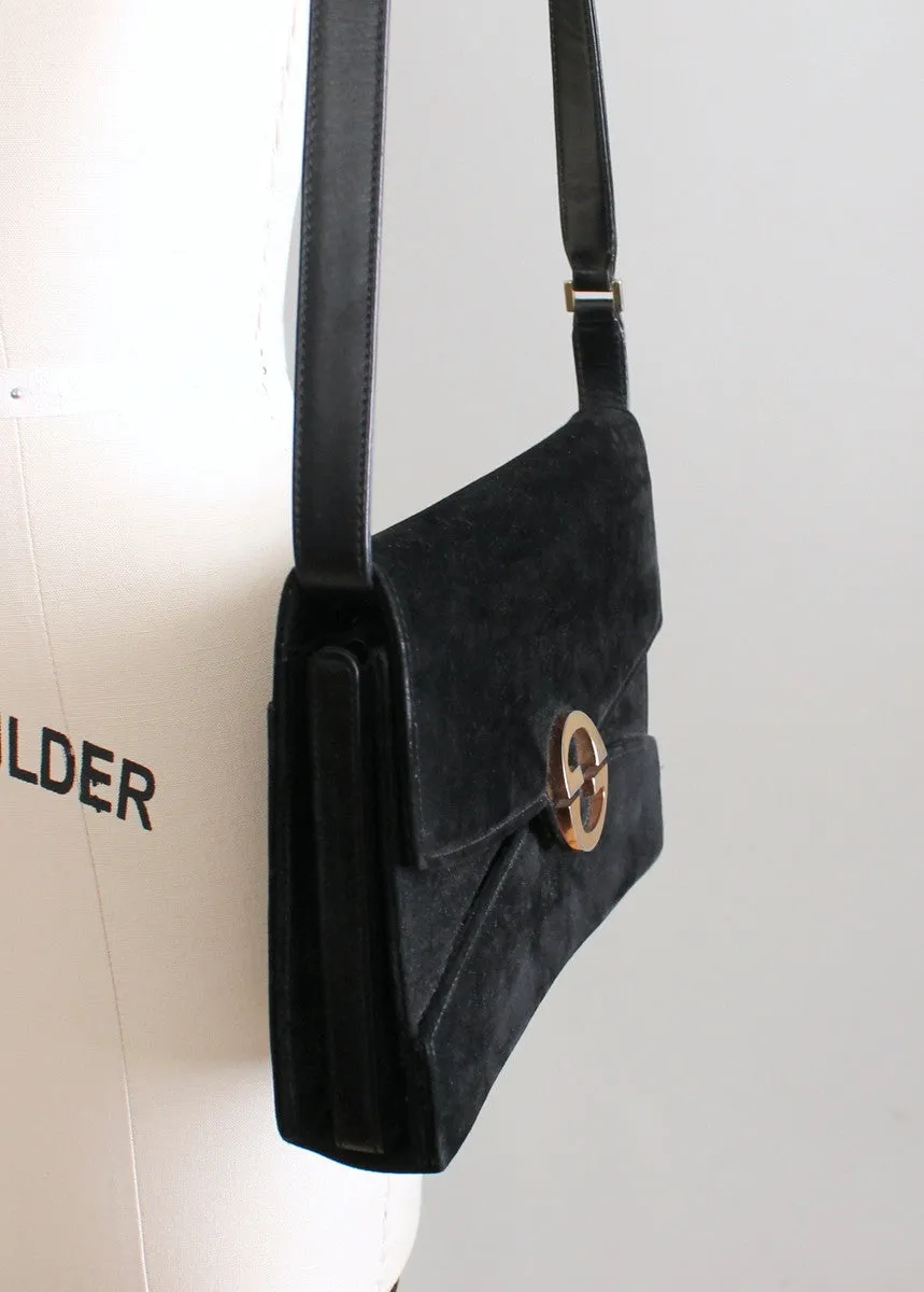 Vintage 1970s Gucci Black Suede Shoulder Purse